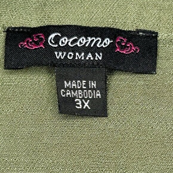 Cocomo Top 3X Green Pintuck Pleat Tie Front 3/4 Roll Tab Lightweight Plus Casual - Picture 3 of 7